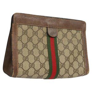 GUCCI GG Supreme Web Sherry Line Clutch Bag PVC Beige Red 89 01 001 Auth BA1880